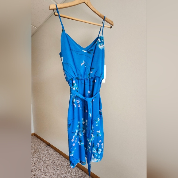 Nine Britton NWT Blue Flowered Spaghetti Strap Dress Size L - Picture 1 of 11